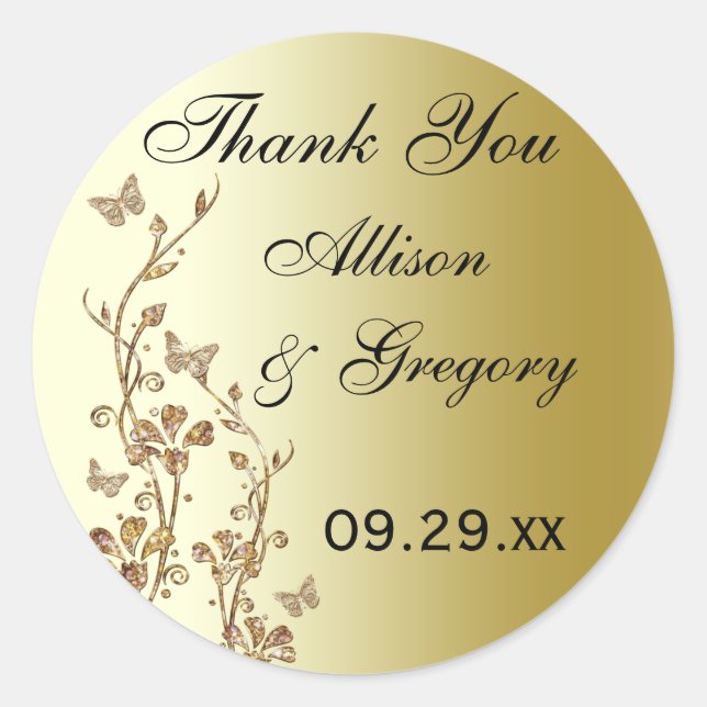 Redondo Floral preto, Dourado com adesivo de borboletas (Frente)