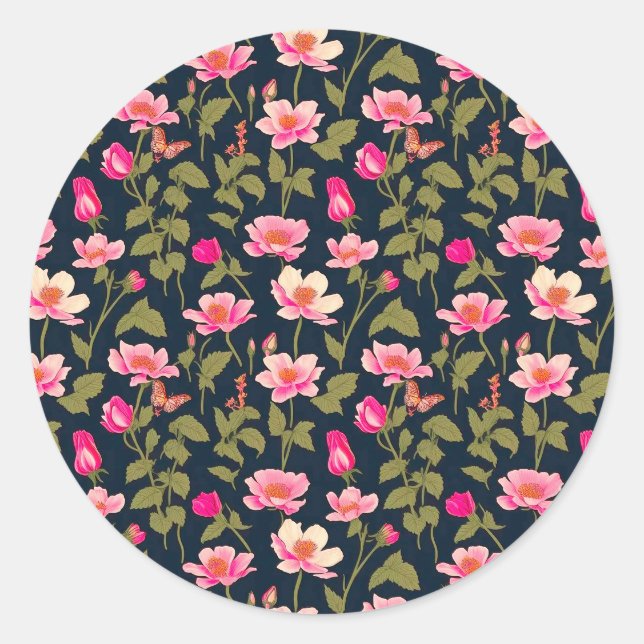 Redondo Flores Coloridas - Padrão Floral 22 - Adesivo (Frente)
