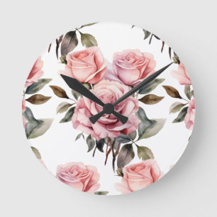 Redondo Flores Rosa-Chic Flores Relógio Floral