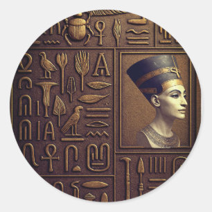 Redondo Folha do adesivo Nefertiti Hieroglyph