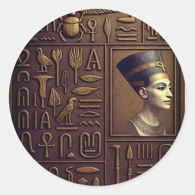 Redondo Folha do adesivo Nefertiti Hieroglyph (Frente)