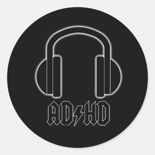 Redondo FONES DE OUVIDO ADHD traseiros no adesivo preto (A (Frente)
