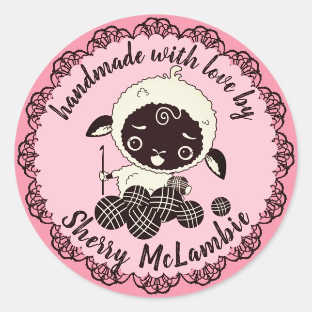 Redondo Gancho de cordeiro bonito feito à mão com adesivo  (Frente)