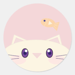 Redondo Gato de desenho animado simples com adesivo redond