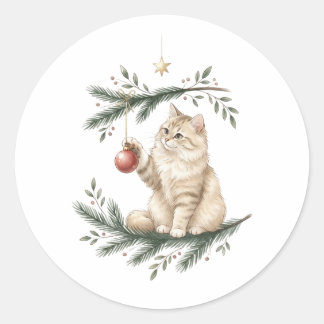 Redondo Gato Divertido com Adesivo de Enfeite de Natal