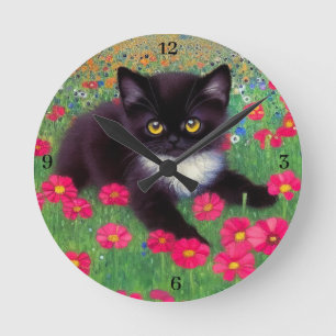 Redondo Gato Gustav Klimt Tuxedo com Números de Relógio