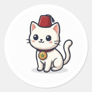 Redondo Gato Kawaii Marroquino Fofo com Adesivo Fez