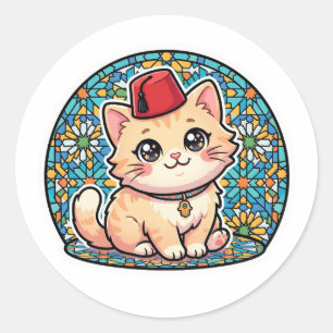 Redondo Gato Marroquino Kawaii Fofo com Adesivo Tarboush V