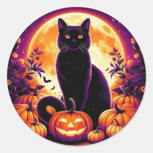 Redondo Gato Preto Sob a Lua Cheia de Halloween adesivo de