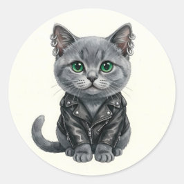 Redondo Gato Punk Azul Britânico em Adesivo de Jaqueta de