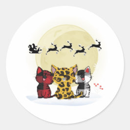 Redondo Gatos Observando Papais noeis e adesivo de renas -