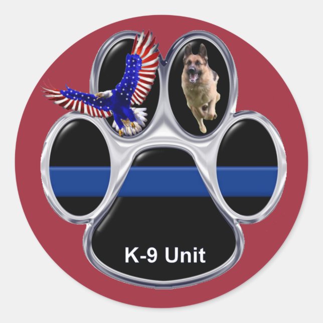 Redondo German shepherd K-9 - Adesivo fino de linha azul,  (Frente)