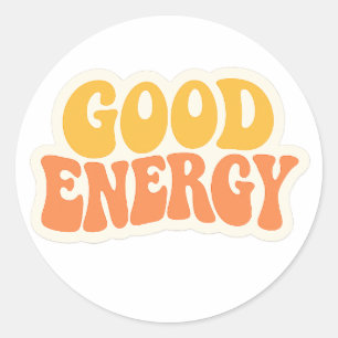Redondo GOOD ENERGY Texto Ondulado Retrô – Adesivo