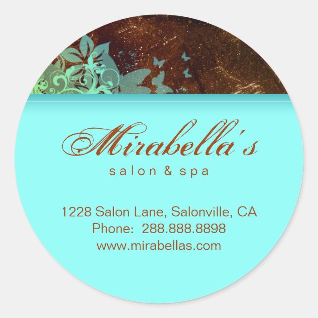 Redondo Grunge floral adesivo salão spa azul castanho 2 (Frente)