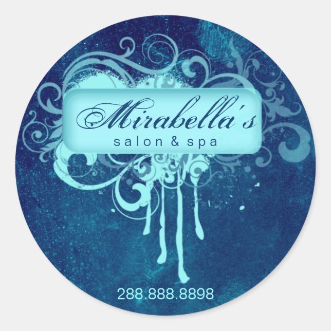 Redondo Grunge floral adesivo salão spa azul denim (Frente)