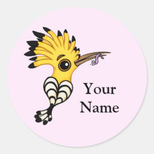 Redondo Hoopoe Bird Cartoon (seu nome) adesivo personaliza