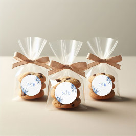 Redondo Iniciais do Adesivo Toile Blue Floral Round