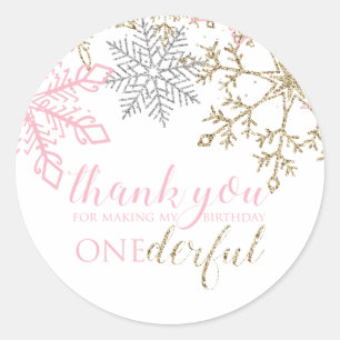 Redondo Inverno Onederland Favor Adesivo de agradecimento