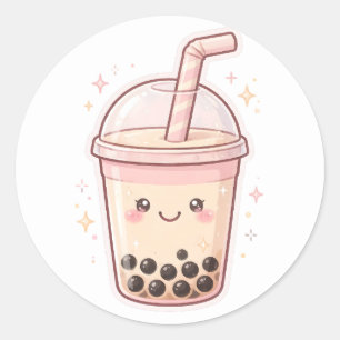 Redondo Kawaii Boba Milk Tea Xícara Bubble Tea Adesivo Art