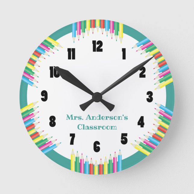 Redondo Lápis Coloridos do Relógio da Sala de Aula (Frente)