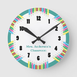Redondo Lápis com cores de relógio da sala de aula