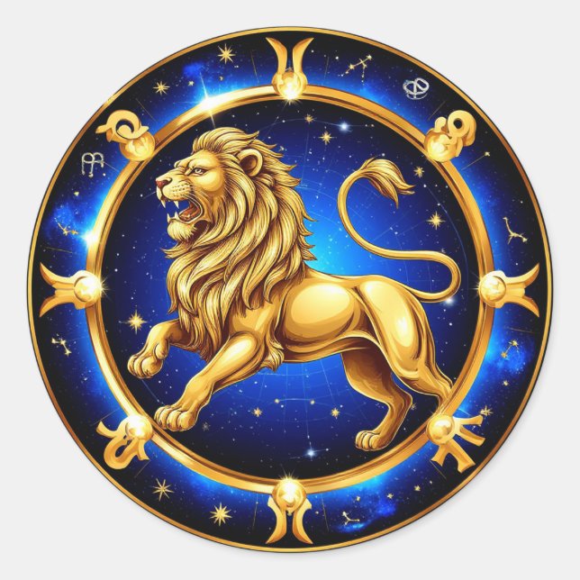 Redondo ♌ Leão Emblema Zodiac Adesivo Clássico Presente ♌ (Frente)