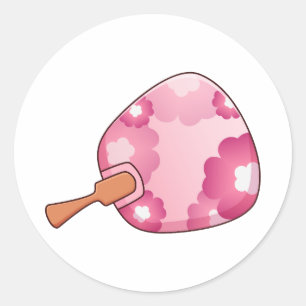 Redondo Leque Japonês Rosa Floral Uchiwa Adesivo de Mão