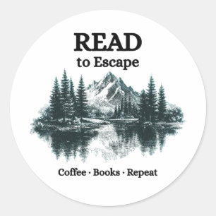 Redondo Ler para Escapar - Café, Livros, Repetir Adesivo
