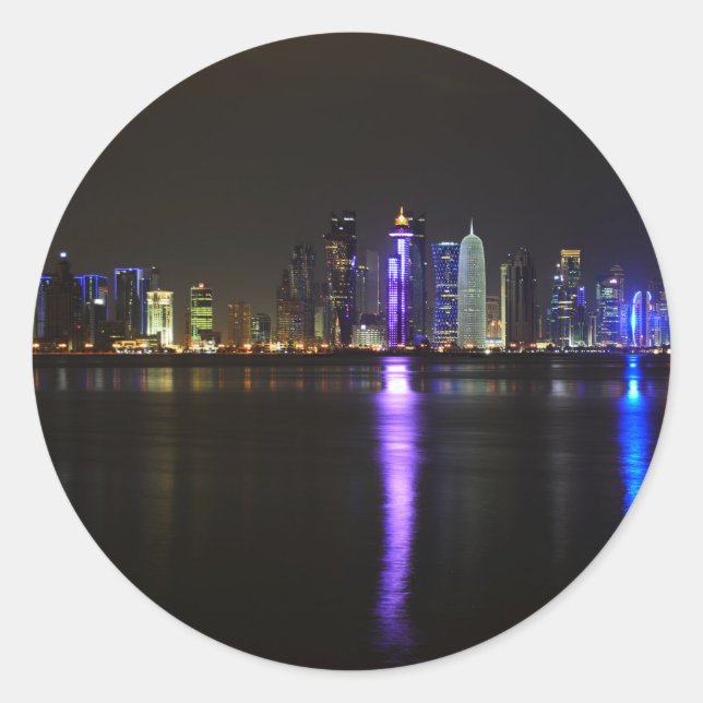 Redondo Linha do horizonte de Doha, Catar no adesivo à noi (Frente)