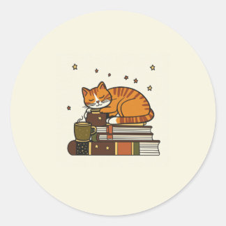 Redondo Livro Pilha de Gato Adormecido Adesivo