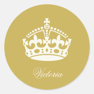 Redondo Logotipo da Coroa Dourada 'Keep Calm' Adesivo Chic