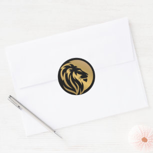 Redondo Logotipo Leão Dourado Simples Clássico Adesivo Red