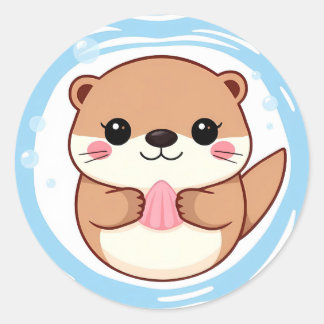 Redondo Lontra Kawaii Chibi Natação Adesivo – Animal Fofo