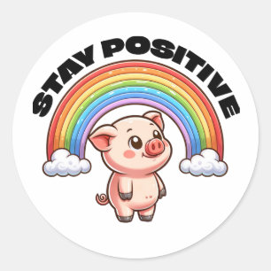 Redondo Mantenha o Design do adesivo Rainbow Pig Positivo