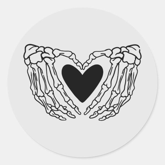 Redondo Mãos do Esqueleto Segurando o Adesivo do Coração (Frente)