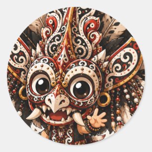 REDONDO MÁSCARA CUTE DAYAK HUDOQ CHIBI ADESIVO TRIBAL