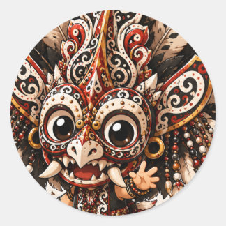 REDONDO MÁSCARA CUTE DAYAK HUDOQ CHIBI ADESIVO TRIBAL