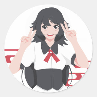 Redondo Menina Anime Fofa Sinal de Paz Adesivo Estilo Japo