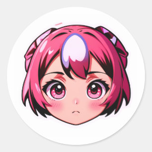 Redondo Menina Anime Fofo de Cabelo Rosa Adesivo   Kawaii 