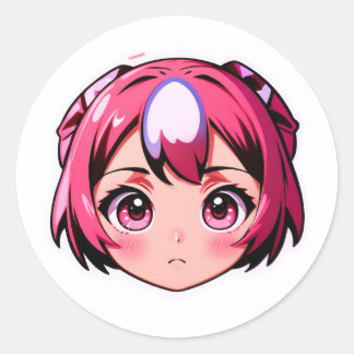 Redondo Menina Anime Fofo de Cabelo Rosa Adesivo | Kawaii