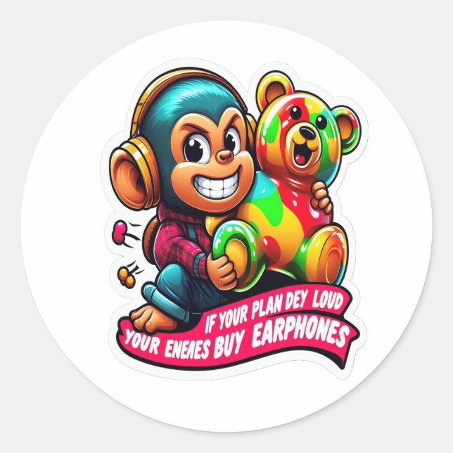 Redondo Minimal Monkey – Adesivo de Crescimento Diário  (Frente)