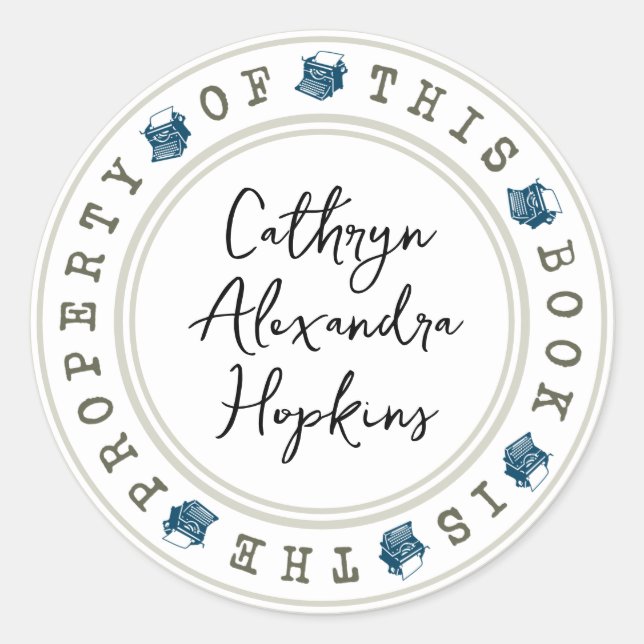 Redondo Modelo de adesivo "Este Livro é Propriedade De" (Frente)