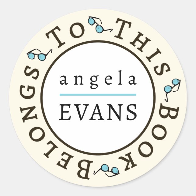 Redondo Modelo de adesivo "Este Livro Pertence A" (Frente)