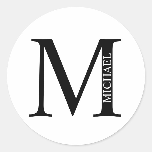Redondo Monograma Personalizado e Nome Clássico Adesivo Re (Frente)