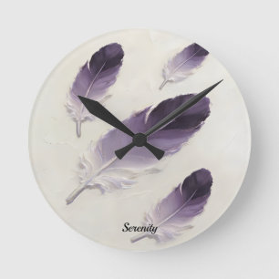 Redondo Nome Personalizado Relógio Moderno Pena Lilás Roxo