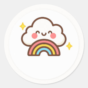 Redondo Nuvem Kawaii Com Adesivo de Arco-íris