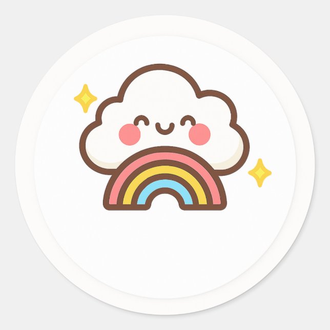 Redondo Nuvem Kawaii Com Adesivo de Arco-íris (Frente)