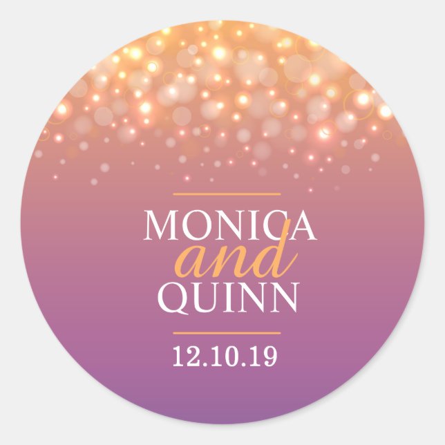 Redondo O champanhe moderno borbulha o adesivo de casament (Frente)