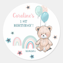 Redondo O primeiro adesivo de aniversário com ursinho de p