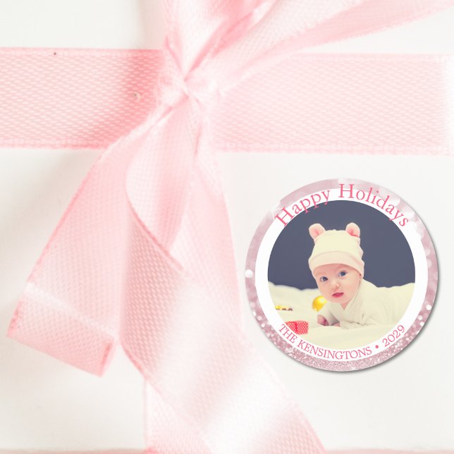 Redondo O primeiro adesivo personalizado de natal da Baby  (Baby Girl’s First Christmas Personalized Sticker)